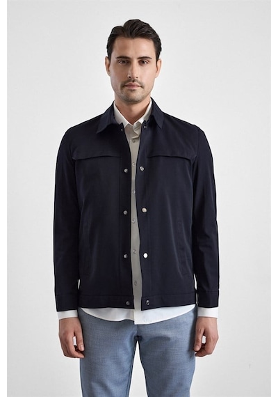 Süvari Lacivert Slim Bebe Yaka Düz Yan Cepli Çıtçıtlı Dolgusuz Standart Mont Mn2008700555-m09