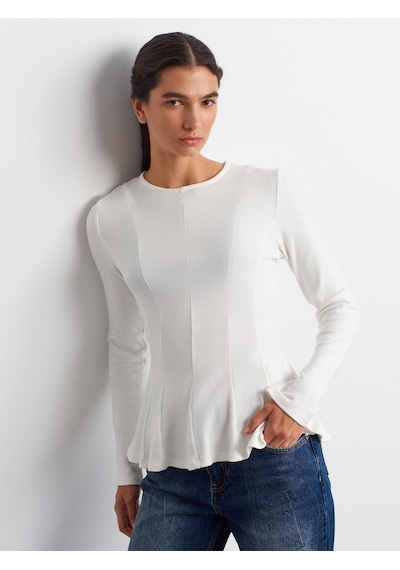 Dilvin 32090 Uzun Kollu Peplum Top-ekru Ekru