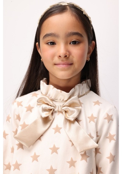 Le Mabelle Bej Yıldız Desenli Kız Çocuk Gabardin Elbise - Poppy Bej