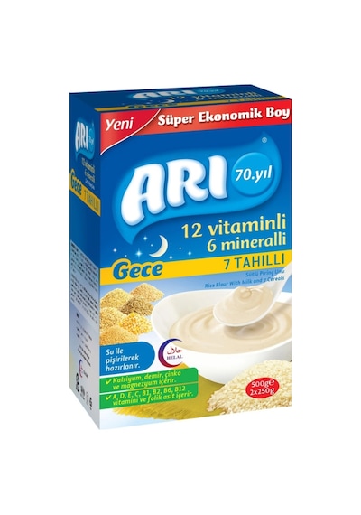 Arı Gece 12 Vitaminli 6 Mineralli Sütlü 7 Tahıllı 6+ Ay Pirinç Unu 500 G