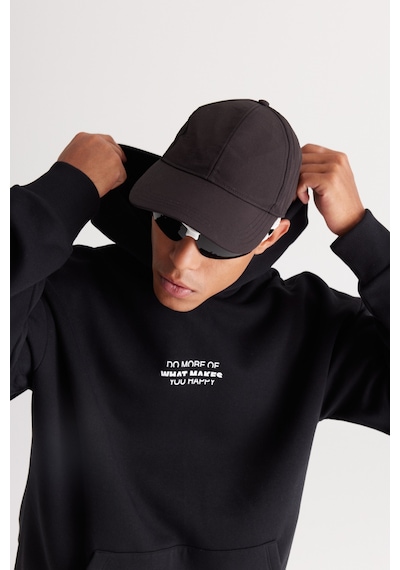 AC&Co / Altınyıldız Classics Erkek Sıyah Oversize Fit Bol Kesim Kapüşonlu İçi Polarlı Pamuklu Sweatshirt Siyah