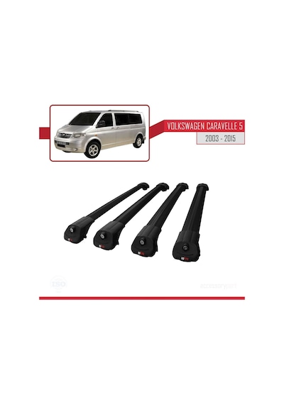 Volkswagen Caravelle T5 2003-2015 Arası İle Uyumlu Ace-1 Ara Atkı Tavan Barı Siyah 4 Adet Bar
