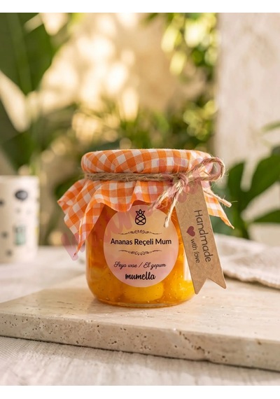 Mumelia Meyve Reçeli - Doğal Soya Cam Kavanoz Tasarım Mum - Ananas .