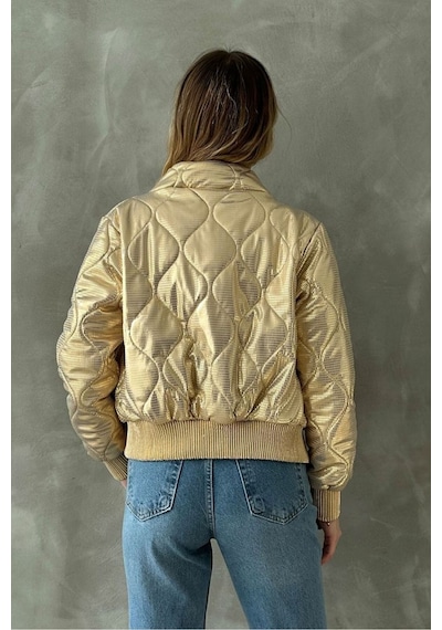 Topshow Modern Deri Görünümlü Mont Gold