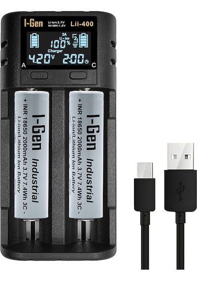 I-gen G220 2'li 18650 Li-ıon Akıllı Pil Şarj Aleti + 2 Adet 18650 2000mah 3.7v 7.4wh Li-ıon Pil Seti