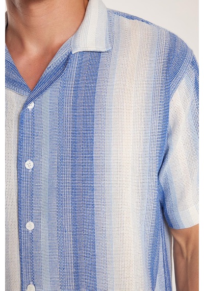 Tudors Relax Fit Oversize Dökümlü Rahat Kalıp Çizgili Keten Efekt Erkek Gömlek-33898 Çok Renkli