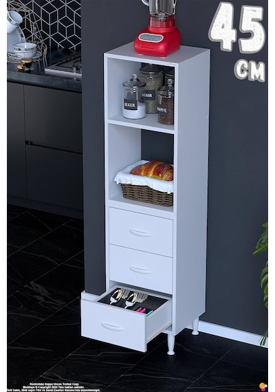 Velar 45 Cm 3 Çekmeceli Açık Raflı Mutfak Erzak Dolabı Çok Amaçlı Kiler Banyo Dolabı 45x150x32 Cm Beyaz Velar 45 Cm 3 Çekmeceli Açık Raflı Mutfak Erzak Dolabı Çok Amaçlı Kiler Banyo Dolabı 45x150x32 Cm Beyaz