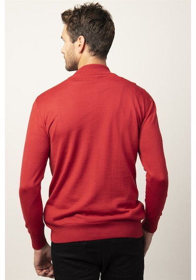 Tudors Slim Fit Dar Kesim Yarım Balıkçı Yaka Düz Erkek Kazak-25697 Kırmızı