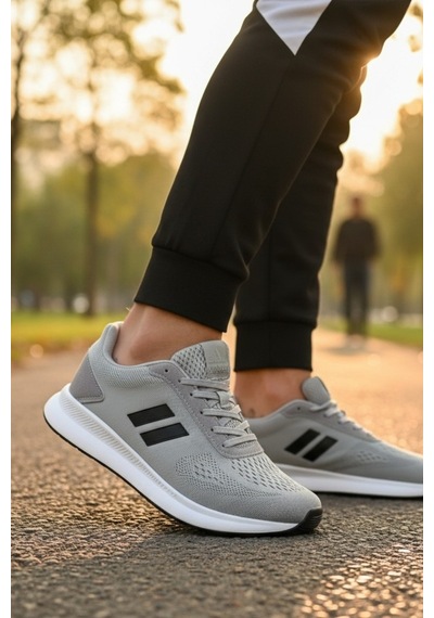 Enoch Erkek Spor Ayakkabı Gri Sneaker Çift Şeritli Hafif Koşu Ve Yürüyüş Modeli Gri