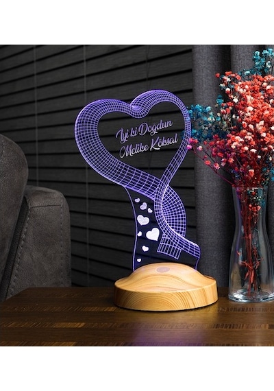 Doğum Günü Kalp Hediyesi Kişiye Özel 3D Led Lamba Gece Lambası