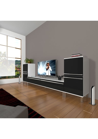 Decoraktiv Eko On2 Mdf Std Krom Ayaklı Tv Ünitesi Tv Sehpası Beyaz - Siyah