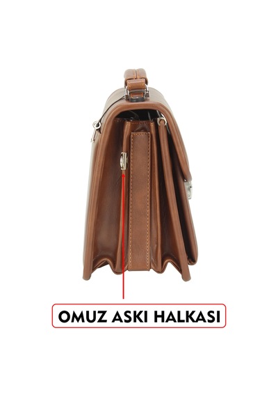 Dada Anahtarlı Kilit Mekanizmalı Taba Renk Küçük Boy Piremium Erkek El Ve Omuz Çantası