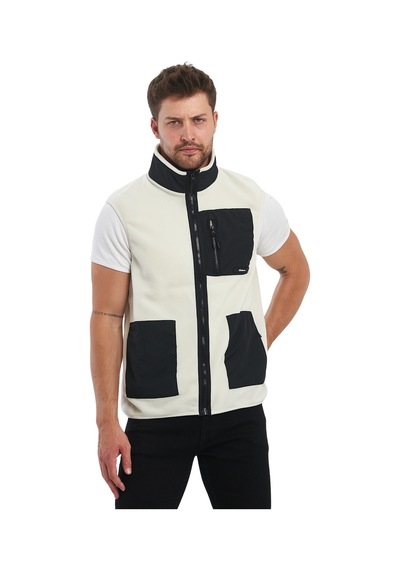 Adams Erkek Polar Kolsuz Çift Renk Yelek 3 Cepli Comfort Fit Ekru
