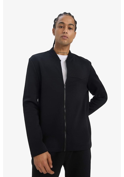 DeFactoFit Slim Fit Dar Kesim Kolej Yaka Skuba Dalgıç Kumaş Bomber Hırka F0877AX25SPBK81