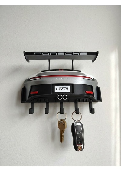 Gt3 Rs Tasarımlı Duvar Anahtarlığı - Spor Araba Modeli 5 Askılı Dekoratif Anahtar Standı