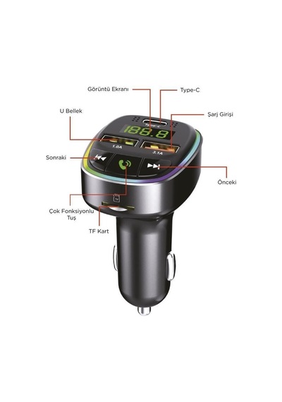 Delux Serisi Araç İçi Telefon Tutucu Uzun Yol Transmitter Usb Tf Kart Mikrofon G17 Siyah 18w