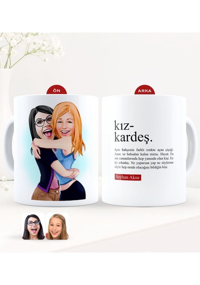 Kişiye Özel Karikatürlü Kız Kardeş Beyaz Kupa Bardak-10