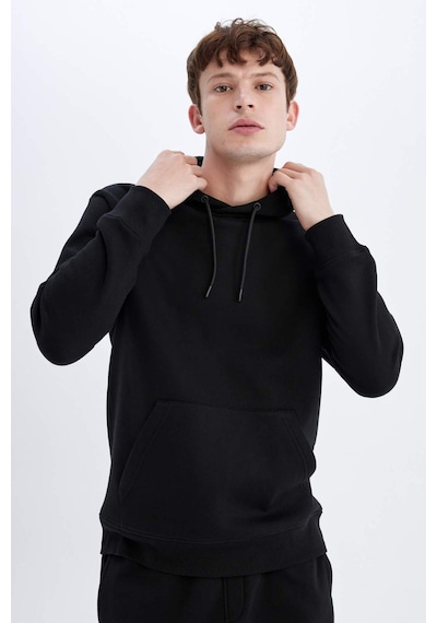 DeFacto Regular Fit Kapüşonlu Kanguru Cepli İçi Yumuşak Tüylü Basic Düz Sweatshirt X8283AZ24AUBK81
