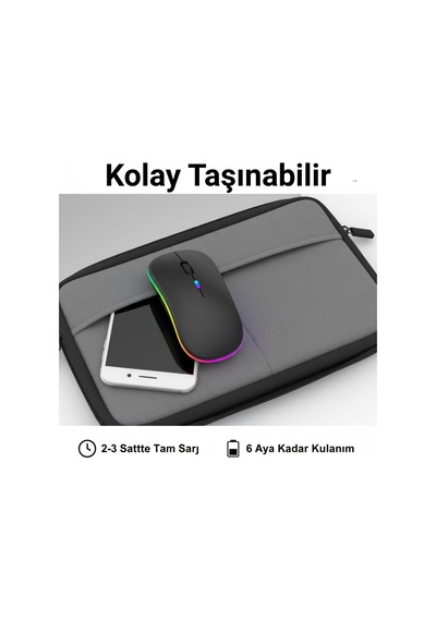 Kablosuz Mouse, Çift Modlu Bluetooth 5.0 + 2.4ghz Usb Şarj Edilebilir Rgb Işıklı Sessiz Mouse, Pc, Laptop, Macbook, Tablet, İpad, Telefon Uyumlu Bgms, Siyah