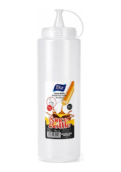 Titiz 700 Ml Sos Şişesi Seti Sarı Kırmızı Şeffaf Sızdırmaz Kapaklı 1 Adet