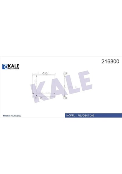 Radyatör 206 98 1.0-1.4-1.6 16v Mek Klimasız 415x380x25 Kale Radyatör 1330.37/ 9647511480/ 1333.12/ 1330.h2