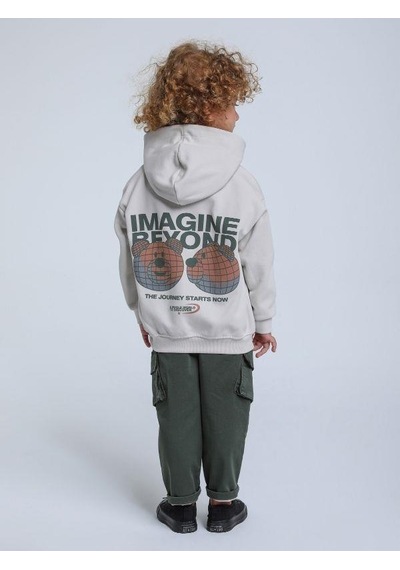 Jack Lions Erkek Bebek Kapüşonlu Ayıcık Baskılı Sweatshirt-14253 Gri
