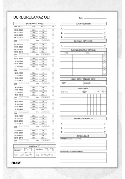 Pomodoro Ders Çalışma Planlayıcı - A4 Ebat - 30 Yaprak - Günlük Planlayıcı - Daily Planner Diğer