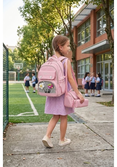 Waddell Oyuncakli Seffaf Luks Ilkokul Ortaokul Twill 3 Lu Set Cantasi Termal Beslenme Cantasi Ve Pembe
