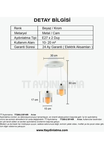 Tt205-2-By Tt Aydınlatma Beyaz - Krom 2 Li Avize
