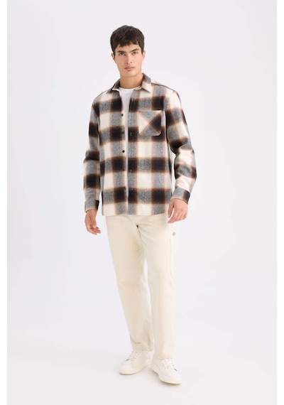 Defacto Regular Fit Polo Yaka Kareli Flanel Uzun Kollu Gömlek D2320AX24AUBN279 Kahve