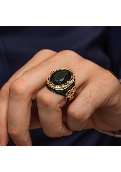 Oval Yeşil Taşlı 925 Ayar Gümüş Yüzük Beyaz