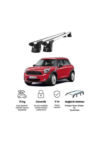 Trio-ıı Mını Countryman 2012 Ve Sonrası Uyumlu Kilitli Ara Atkı 120cm Port Bagaj Tavan Barı