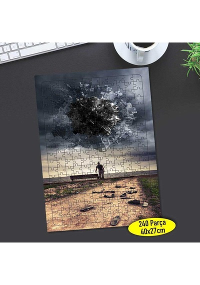 Kara Bulutlu Harabe Kumlu Yol 240 Parça Puzzle Yapboz-320530460
