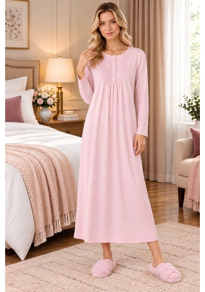 Mecit Pijama Mecit 6414 Pembe Kadın Büyük Beden Uzun Sabahlıklı Gecelik Takım