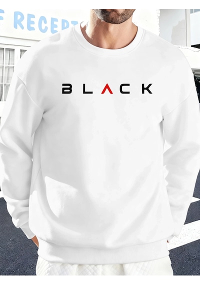 Startmore Tarzsokak Siyah Harfli Yaratıcı Baskı Erkek Temel Giyim Bol Sweatshirt Spor Sokak Stili Kazak Rahat Yum Beyaz