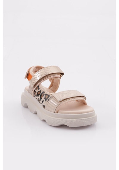 Dgn 3527 Kadin Leopar Desenli Kalin Taban Sandalet 3527-2027-R0171 Bej