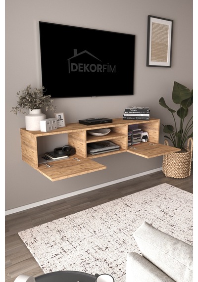 Df17102 Led Işıklı Duvara Monte Tv Ünitesi, 2 Kapaklı Dolaplı, Raflı 150 Cm Tv Alt Ünitesi Atlantik Çam Df17102 Led Işıklı Duvara Monte Tv Ünitesi, 2 Kapaklı Dolaplı, Raflı 150 Cm Tv Alt Ünitesi Atlantik Çam