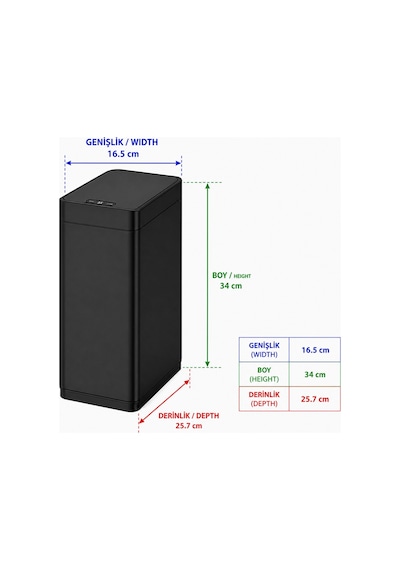 Kobos Muso Sensörlü Çöp Kovası Siyah 8l Kbsjh-8825mb