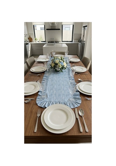 %100 Pamuk Özel Desenli Fırfırlı Runner 40x110 Mavi - 900657499 Mavi