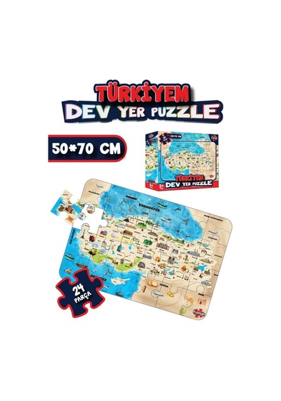 Türkiyem Dev Yer Puzzle - 24 Parça Eğitici Oyuncak Yapboz Seti