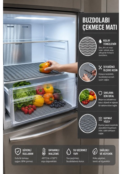 Gri 30x40 Cm Çok Amaçlı Silikon Bulaşık Kurutma Matı Bulaşıklık Mt258