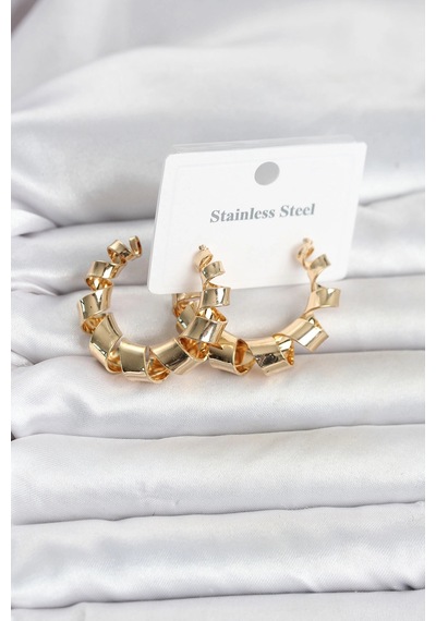 316l Çelik Gold Renk Spiral Halka Kadın Küpe 5886 Çok Renkli