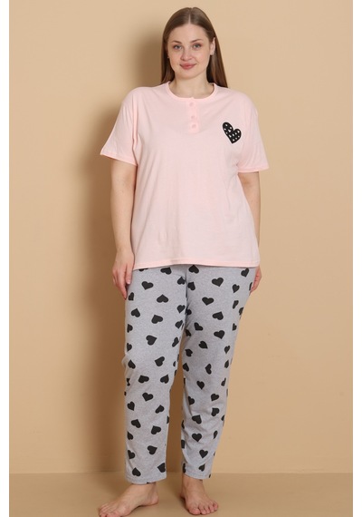 Wordex Mirano 4515 Kalpli Kısa Kollu Pamuklu Penye Büyük Beden Kadın Pijama Takımı Soft Pembe Wordex Mirano 4515 Kalpli Kısa Kollu Pamuklu Penye Büyük Beden Kadın Pijama Takımı Soft Pembe