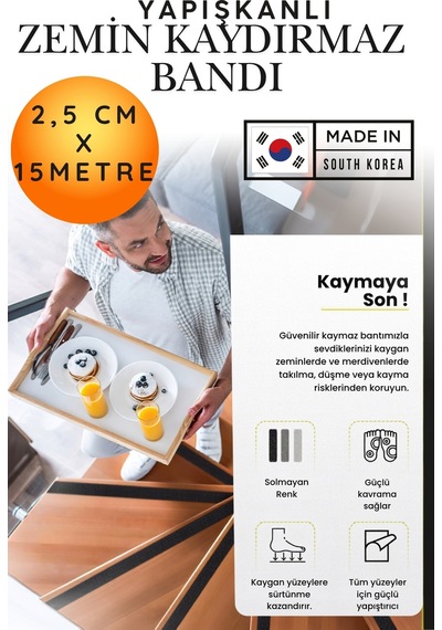 2,5 Cm X 15 Metre Yapışkanlı Zemin Kaydırmaz Bant - 60 Kum Siyah Zımpara Merdiven Havuz Rampa Güvenlik Bandı Su Geçirmez Kaygan Zemin Çözümü Kendinden Yapışkanlı Basamak Koruyucusu Kaydırmazlık Bandı