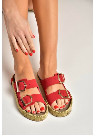 Fox Shoes U596030202 Kırmızı Süet Kadın Terlik Kırmızı