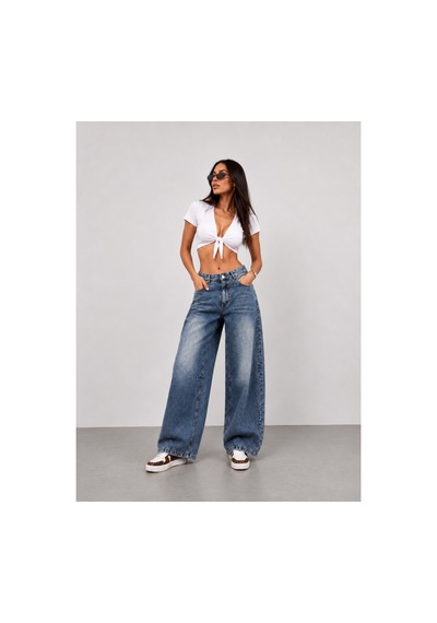Bluemarlin Tint İşlemli Ön Yan Parçalı Diz İşlemli Baggy Jeans Çok Renkli