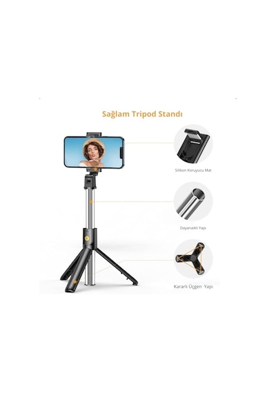 Bluetooth Uzaktan Kumandalı Tripodlu Selfie Çubuğu Paslanmaz Çelik Gövde, 70 Cm Uzayabilir, İos & Android Uy Diğer
