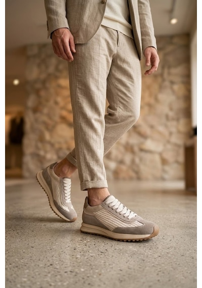 Marcomen 152-23270 Erkek Hakiki Deri Klasik Sneaker Bej