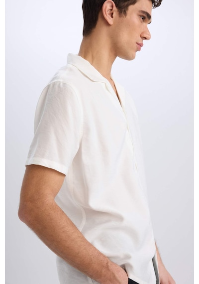 Defacto Modern Fit Yazlık Polo Yaka Basic Düz Kısa Kollu Gömlek V8406az25smwt34 Beyaz