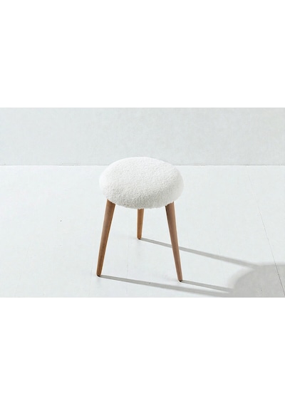 Modern Ahşap Ayaklı Teddy Kumaş Tabure Makyaj Masası & Ayak Dinlendirme Elegant Krem krem